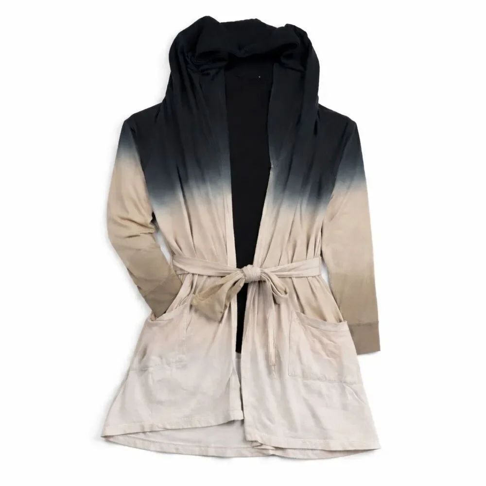 Young Fabulous & Broke Ombre Belted Hooded Cardigan M Casual Lounge Sweater FLAW